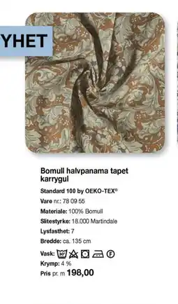Stoff & Stil Bomull halvpanama tapet karrygul tilbud