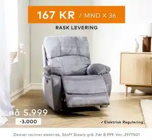 Skeidar Denver recliner elektrisk tilbud