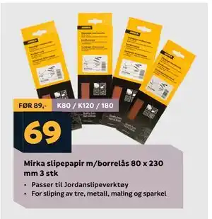Megaflis Mirka slipepapir m/borrelås 80 x 230 mm 3 stk tilbud
