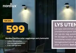 Megaflis Nordlux Justina solar vegglampe sort/antrasitt tilbud
