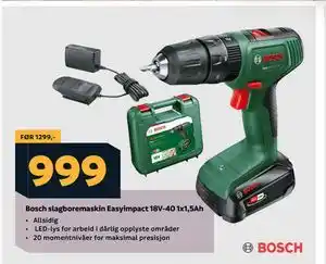 Megaflis Bosch slagboremaskin Easyimpact 18V-40 1x1,5Ah tilbud