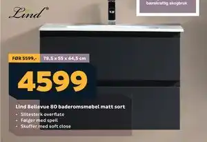 Megaflis Lind Bellevue 80 baderomsmøbel matt sort tilbud