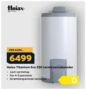Megaflis Høiax Titanium Eco 250 varmtvannsbereder tilbud