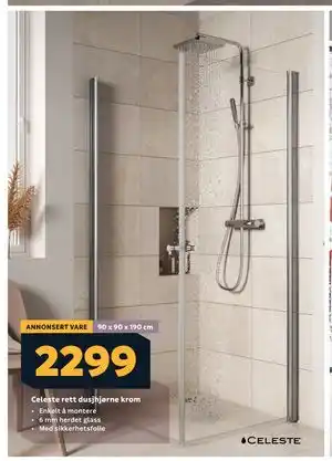 Megaflis Celeste rett dusjhjørne krom tilbud