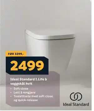 Megaflis Ideal Standard I.Life b veggskål hvit tilbud