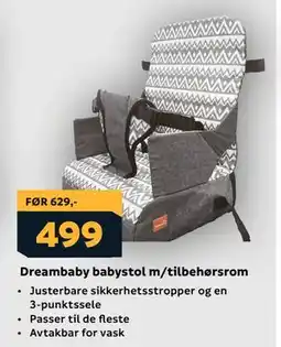 Megaflis Dreambaby babystol m/tilbehørsrom tilbud