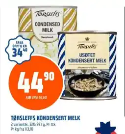 Coop Obs TØRSLEFFS KONDENSERT MELK tilbud