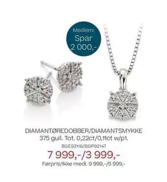 Bjørklund Diamantøredobber/diamantsmykke tilbud