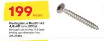 Byggmax Beslagskrue rustfri a2 4,8x40 mm, 200st tilbud