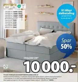 JYSK TYLDA STORAGE GC50 KONTINENTALSENG GRÅ-23 tilbud
