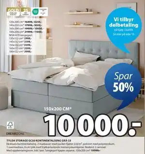 JYSK TYLDA STORAGE GC50 KONTINENTALSENG GRÅ-23 tilbud