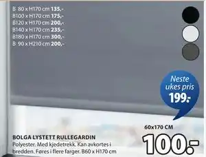 JYSK BOLGA LYSTETT RULLEGARDIN tilbud