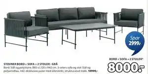 JYSK STOVNER BORD + SOFA + 2 STOLER - GRÅ tilbud