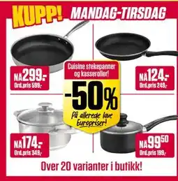 Europris Cuisine stekepanner og kasseroller! tilbud