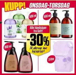 Europris Alle håndsåper fra Soft! tilbud