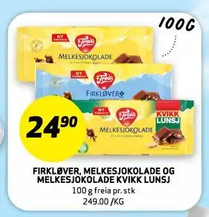Bunnpris FIRKLØVER, MELKESJOKOLADE OG MELKESJOKOLADE KVIKK LUNSJ tilbud