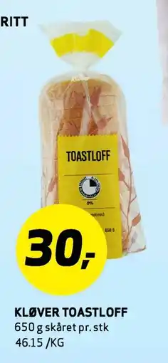 Bunnpris KLØVER TOASTLOFF tilbud