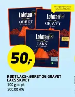 Bunnpris RØKT LAKS-, ØRRET OG GRAVET LAKS SKIVET tilbud