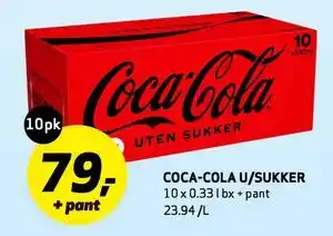 Bunnpris COCA-COLA U/SUKKER tilbud