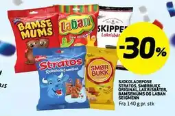 Bunnpris SJOKOLADEPOSE, SMØRBUKK ORIGINAL, LAKRISBÅTER, BAMSEMUMS OG LABAN SEIGMENN tilbud