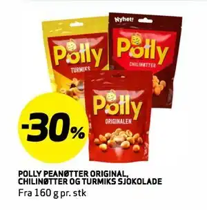 Bunnpris POLLY PEANØTTER ORIGINAL, CHILINØTTER OG TURMIKS SJOKOLADE tilbud