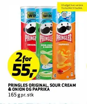 Bunnpris PRINGLES ORIGINAL, SOUR CREAM & ONION OG PAPRIKA tilbud