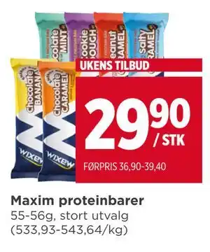 Meny Maxim proteinbarer tilbud