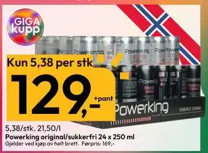 Gigaboks Powerking original/sukkerfri 24 x 250 ml tilbud