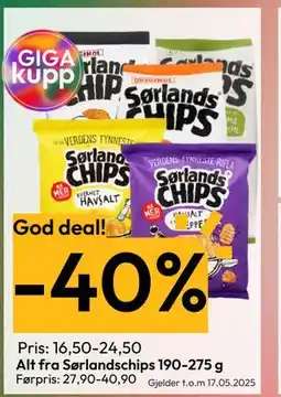 Gigaboks Alt fra Sørlandschips 190-275 g tilbud