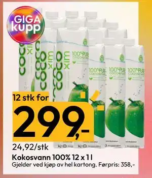 Gigaboks Kokosvann 100% 12 x 1 l tilbud