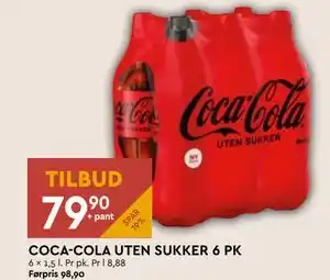 Coop Mega COCA-COLA UTEN SUKKER 6 PK tilbud