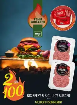 Coop Mega big beefy & big juicy burger tilbud