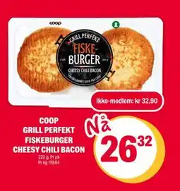 Coop Extra COOP GRILL PERFEKT FISKEBURGER CHEESY CHILI BACON tilbud