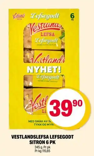 Coop Extra VESTLANDSLEFSA LEFSEGODT SITRON 6 PK tilbud