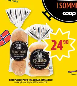 Coop Prix Grill perfekt prime time burger-/pølsebrød tilbud