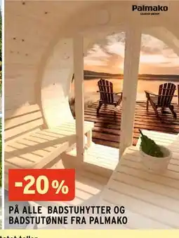 Montér 20% PÅ ALLE BADSTUHYTTER OG BADSTUTØNNE FRA PALMAKO tilbud