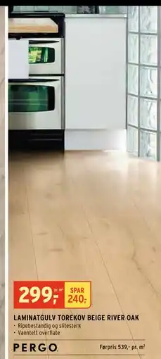 Montér LAMINATGULV TOREKOV BEIGE RIVER OAK tilbud