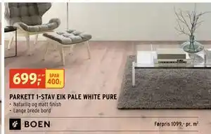 Montér PARKETT 1-STAV EIK PALE WHITE PURE tilbud