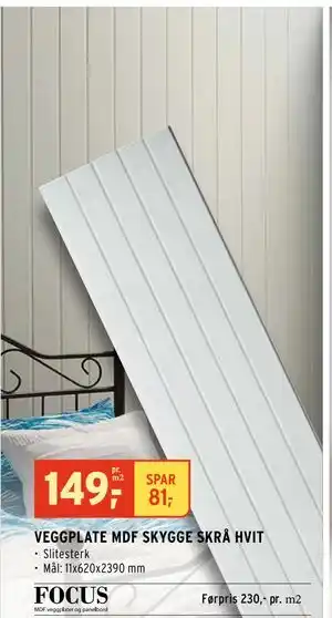 Montér VEGGPLATE MDF SKYGGE SKRÅ HVIT tilbud