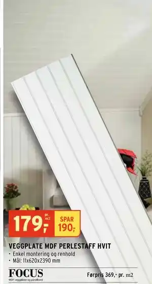 Montér VEGGPLATE MDF PERLESTAFF HVIT tilbud