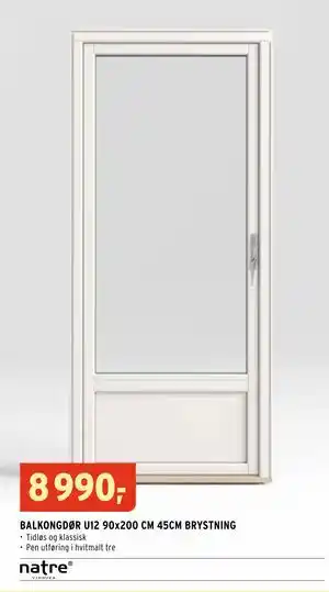 Montér BALKONGDØR U12 90x200 CM 45CM BRYSTNING tilbud