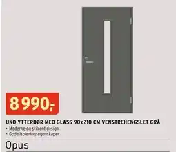 Montér UNO YTTERDØR MED GLASS 90x210 CM VENSTREHENGSLET GRÅ tilbud