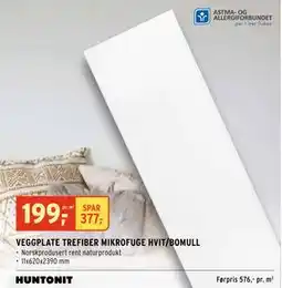 Montér VEGGPLATE TREFIBER MIKROFUGE HVIT/BOMULL tilbud