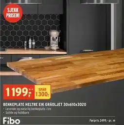 Montér BENKEPLATE HELTRE EIK GRÅOLJET 30x610x3020 tilbud