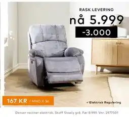 Skeidar Denver recliner elektrisk tilbud