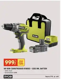 Montér 18V BOR-/SKRUTREKKER R18DD3 – 120S INK. BATTERI tilbud