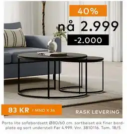 Skeidar Porto lite sofabordsett tilbud