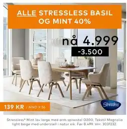 Skeidar Stressless Mint lav large med arm spisestol D200 tilbud
