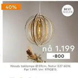Skeidar Woody taklampe Ø:59cm, Natur E27 60W tilbud