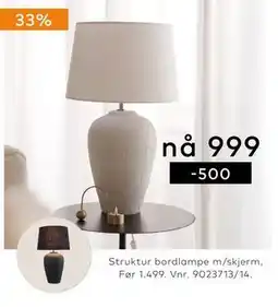 Skeidar Struktur bordlampe m/skjerm tilbud